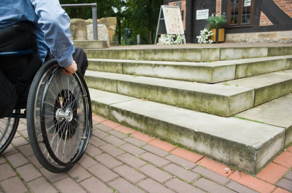 A wheelchair user encounters steps